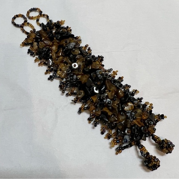 Beaded and Stones Wide Cuff Chunky Adjustable bracelet. - Picture 8 of 9